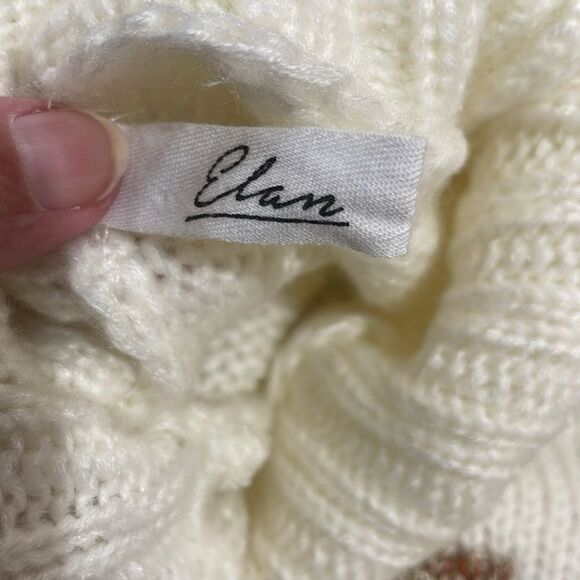 Elan ROCK Winter White Bronze Lettering Oversize Mock Neck Slouchy Sweater - L - Picture 6 of 15